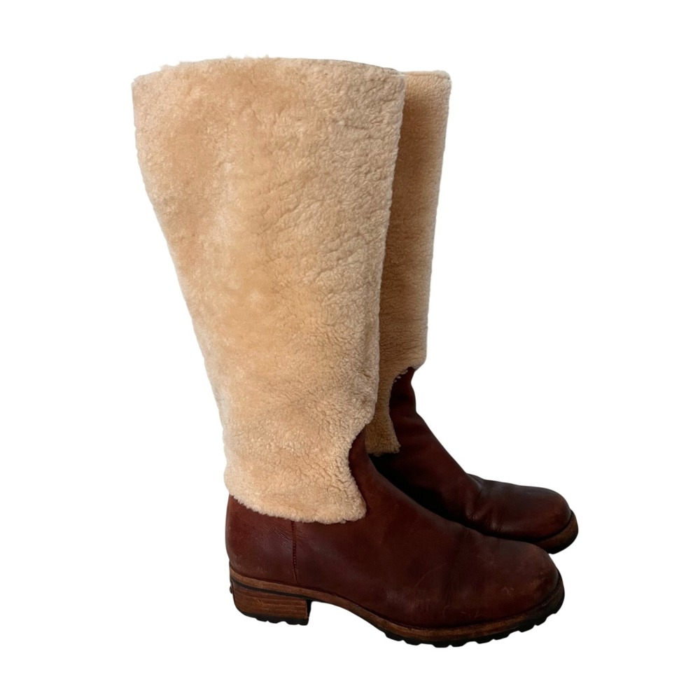 UGG Australia Chrystie Tall Boots Women 7 Brown Leather Shearling Bohemian